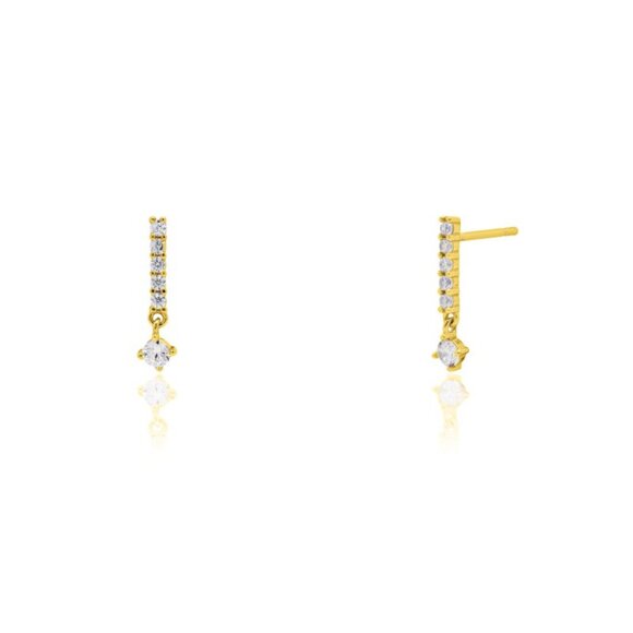 NWT Monica Bar Drop Stud Earrings // 14kt Gold Vermeil + CZ - Picture 1 of 2